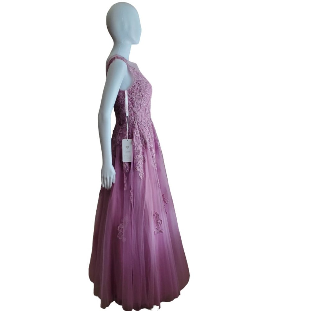 NWT JJ'S House A-Line Scoop Neck Floor-Length Tulle Lace Evening Dress W/Sequins - Picture 7 of 8